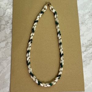 Vintage Braided Mother of Pearl with green and gold-tone accent beads
